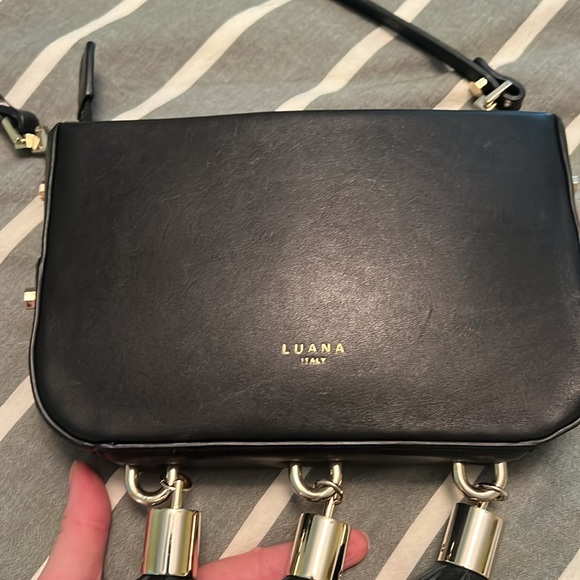 Luana Italy Black Leather Small
Crossbody W/Tassels Removable Strap
Clutch Purse - Picture 3 of 6